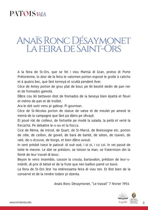 Avétsa l'imadze Anaïs Ronc Désaymonet, La feira de Saint-Ors - Verchón orijinala