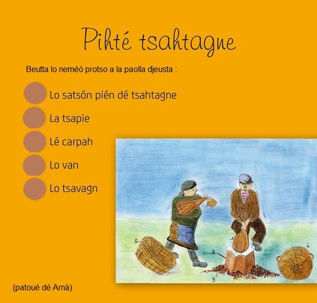 Visualizza immagine battere le castagne- le châtaignier - patois francoprovenzale